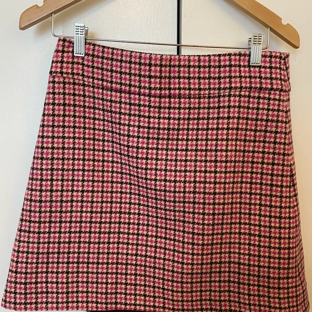 J Crew Pink Houndstooth Wool Skirt Size 4 - Picture 3 of 3